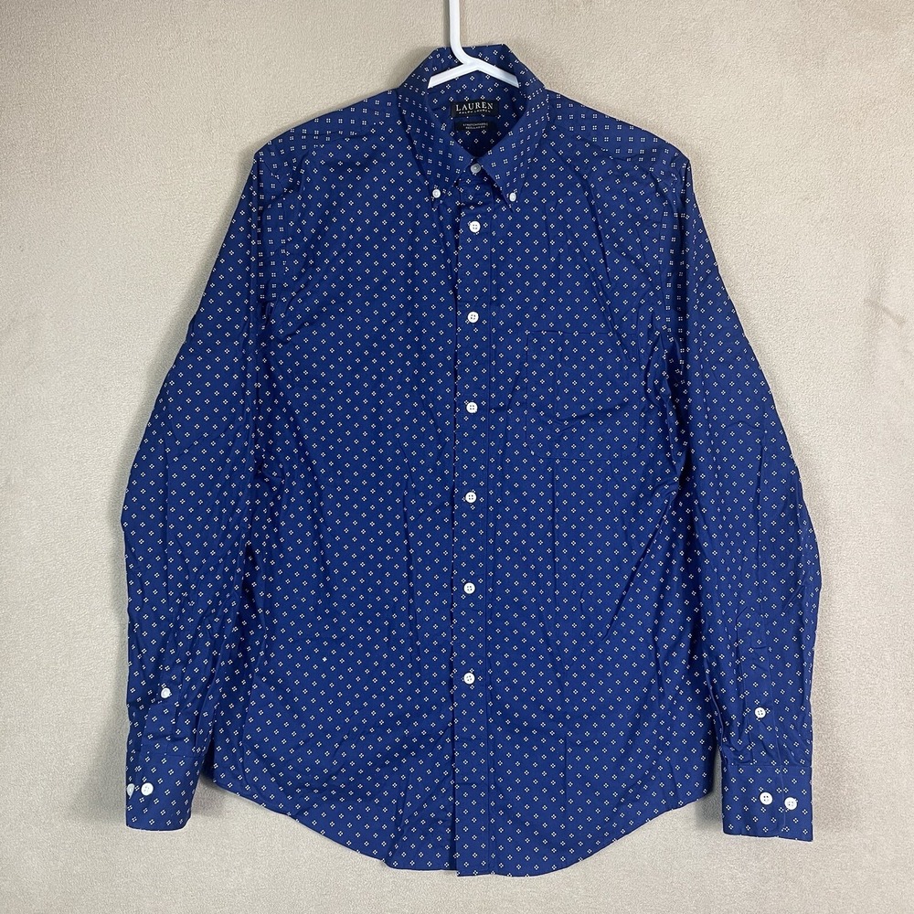 Lauren Ralph Lauren Shirt Mens M Regular Fit Blue Geometric Button Down EUC